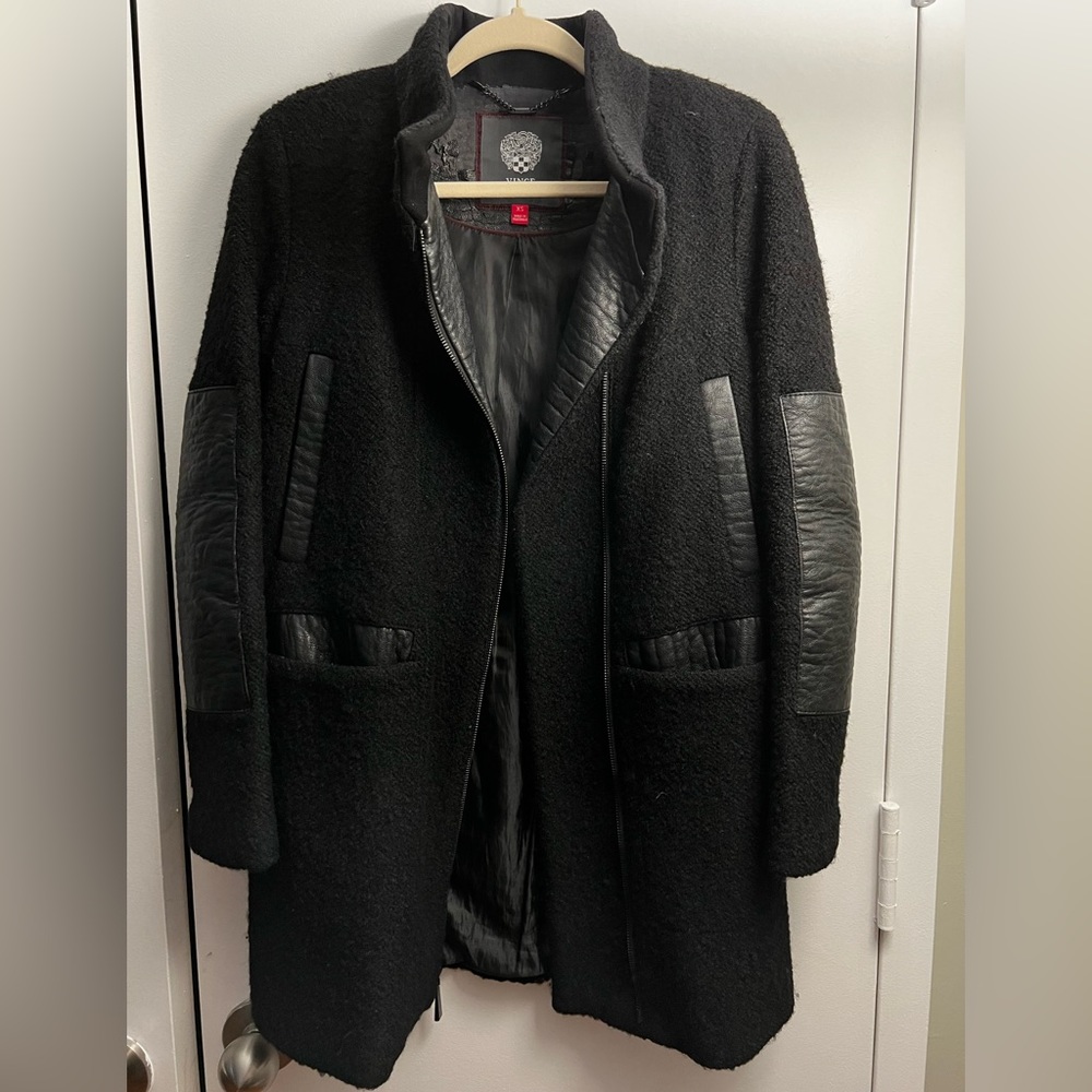 Vince Camuto Wool and Faux Leather Coat